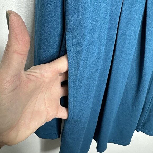 J Jill Wearever Collection Cardigan Size M Teal Blue Pleated One Button - Picture 6 of 13